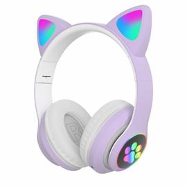 Casque Audio Bluetooth Design Oreilles Chat Animation lumineuse 12h - Violet  - Casques