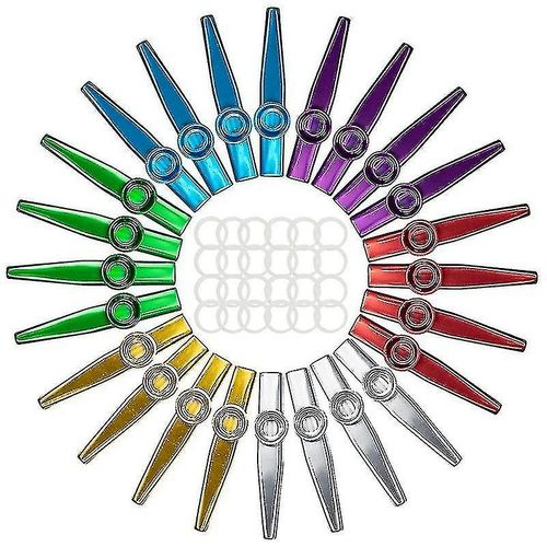 24-Pack Kazoos En Métal Avec 24 Pcs Kazoo Flute Diaphragmes 6 Couleurs, Bon Compagnon Pour Ukulélé, Violon