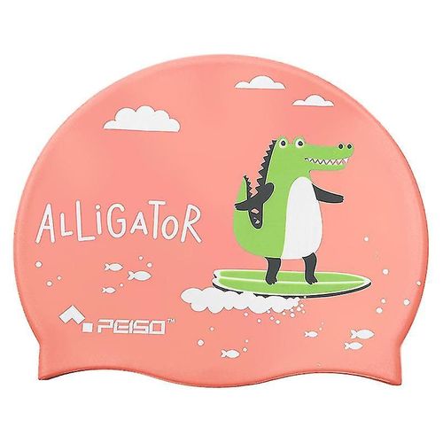 Bonnet De Bain Pour Enfants, Bonnet De Bain De Bande Dessinée Étanche Supra-Auriculaire Pour Cheveux Longs Et Courts (Crocodile - Rose) Nouveau 