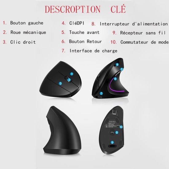 Souris Verticale Sans Fil, Souris Sans Fil  6 Touches, Sour... - 2