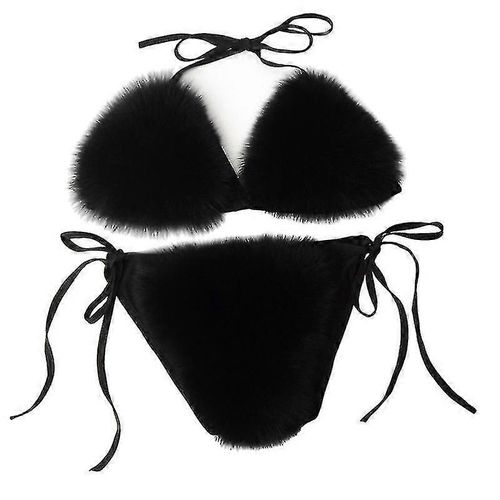 Maillots De Bain Deux Pièces Pour Femmes En Fausse Fourrure Licol String Triangle Bikini Ensembles