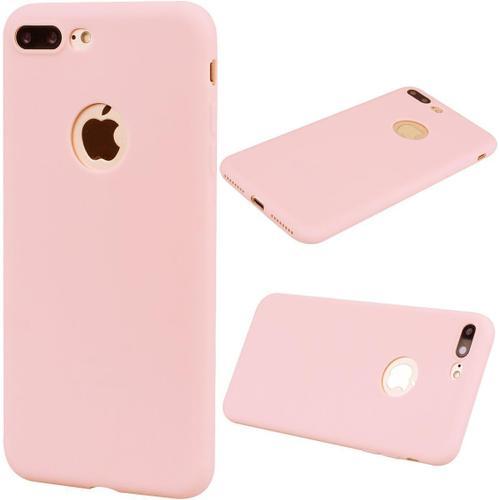 Coque Compatible Pour Iphone 7 Plus/Iphone 8 Plus Silicone Étui Ultra Mince Fine Bumper Antichoc One Piece Tpu Gel Case Caoutchouc Couleur Unie Cover Etui (Rose)