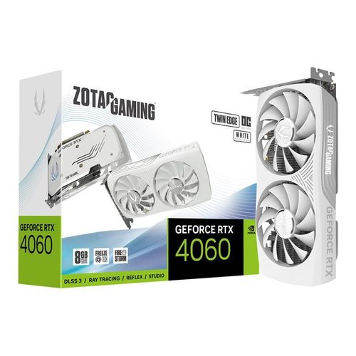 ZOTAC GAMING GeForce RTX 4060 8GB Twin Edge OC - White Edition - carte graphique - GeForce RTX 4060 - 8 Go GDDR6 - PCIe 4.0 x8 - HDMI, 3 x DisplayPort - blanc - boîte