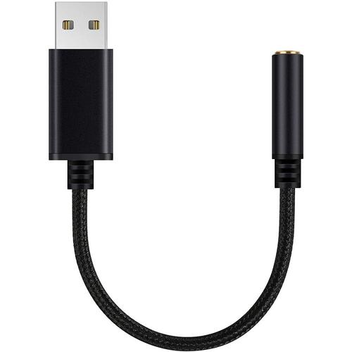 Adaptateur Audio USB Vers Prise Casque 3,5 Mm, Carte Son StéRéO Externe pour PC, Ordinateur Portable, pour , pour Etc (0,6 Pieds, Noir)