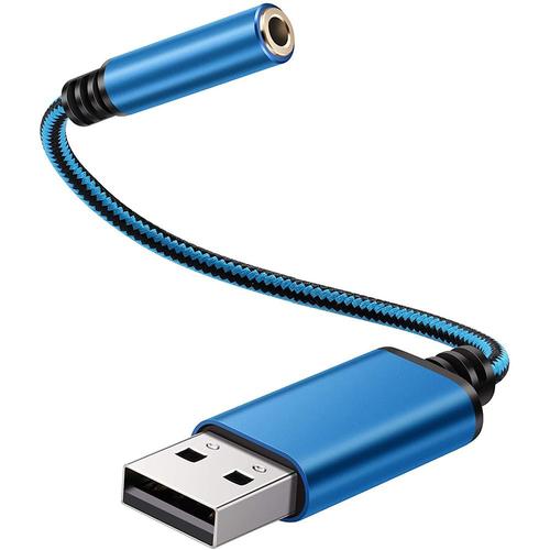 Adaptateur Audio USB Vers Prise Casque 3,5 Mm, Carte Son StéRéO Externe pour PC, Ordinateur Portable, pour , pour Etc (0,6 Pieds, Bleu)