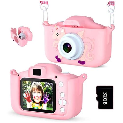 Appareil photo pour enfants,Appareil photo numérique pour Garçon fille de 3  à 10 ans,Caméra vidéo numérique avec selfie,cadeaux d'anniversaire, jouets  pour enfants,32G Carte Incluse-Rose