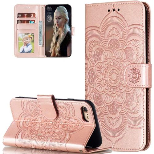 Coque Iphone Se 2020 / Iphone 8 / Iphone 7,Portefeuille Etui Housse Pour Iphone 8 Coque Gaufrage Fleur De Mandala Pu Cuir Flip Wallet Etui Coquille Couverture Pour Iphone 8,Ld Mandala Rose