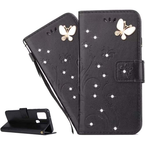 Coque Google Pixel 6a,Portefeuille Etui Housse Pour Google Pixel 6a Coque Gaufrage Paillette Diamant Papillon Fleur Pu Cuir Flip Wallet Coquille Couverture Pour Google Pixel 6a,Gh Black
