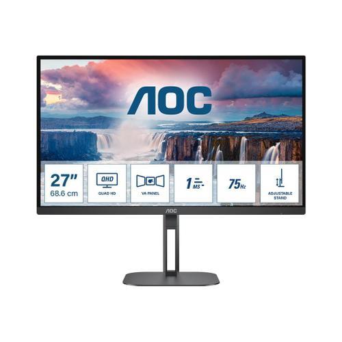AOC Value-line Q27V5N/BK - V5 series - écran LED - 27" - 2560 x 1440 QHD @ 75 Hz - VA - 300 cd/m² - 4000:1 - 4 ms - 2xHDMI, 2xDisplayPort - haut-parleurs - noir mat