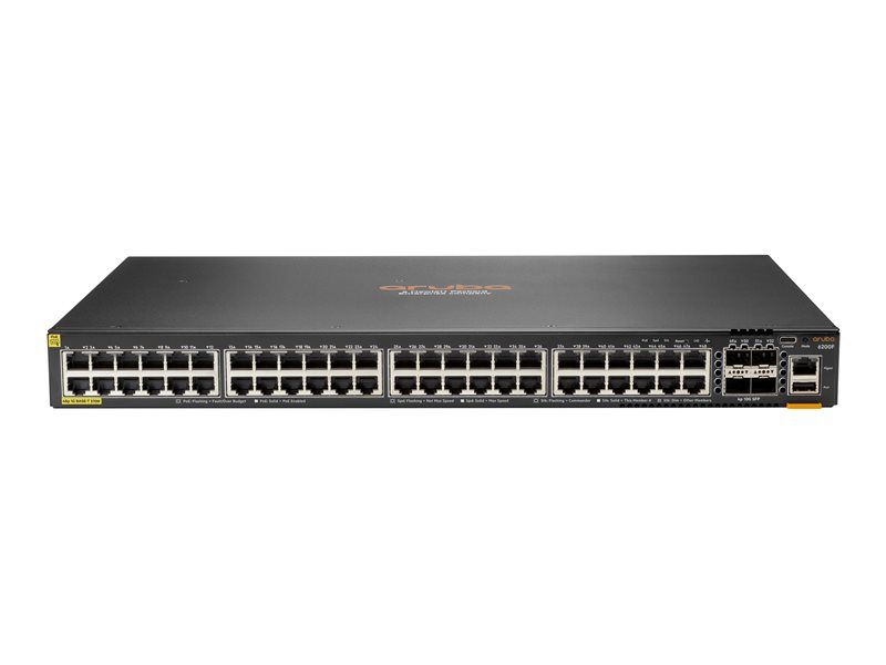 HPE Aruba Networking CX 6200F 48G Class 4 PoE 4SFP 370W Switch - Commutateur - distance max. d'empilage de 10 km - C3 - Géré - 48 x 10/100/1000 (PoE+) + 4 x 100/1000 SFP - de l'avant et du côté...