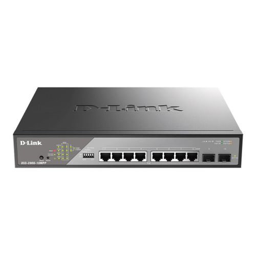 D-Link DSS 200G-10MPP - Commutateur - Géré - 8 x 10/100/1000 (PoE) + 2 x Gigabit SFP - Montable sur rack - PoE (242 W)
