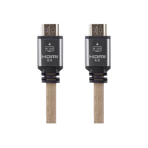 T'nB Rope - Câble HDMI - HDMI mâle bouchon de protection pour HDMI mâle bouchon de protection - 2 m - triple blindage - brun - support vidéo 3D, prise en charge UHD 4K60Hz