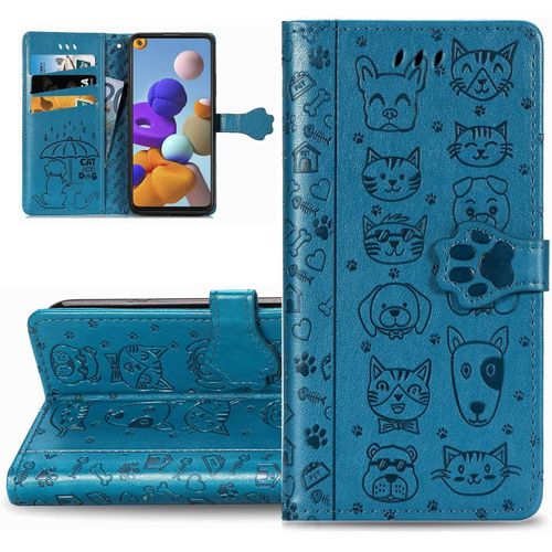 Coque Galaxy A32 4g,Portefeuille Etui Housse Pour Samsung Galaxy A32 4g Coque Gaufrage Chien Chat Mignon Pu Cuir Flip Wallet Etui Coquille Couverture Pour Samsung Galaxy A32 4g,Cat Blue