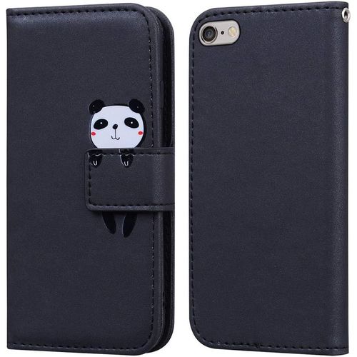 Coque Pour Iphone 6 Plus/Iphone 6s Plus(5,5 Pouces), Mignon Cartoon Animal Panda Etui Portefeuille En Cuir Pu Housse Avec Fermeture Magnetique, Emplacements De Cartes -Noir