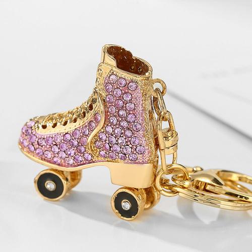Porte cles de chaussures a roulettes en cristal strass pour femmes,  accessoires de decoration de voiture, pendentifs