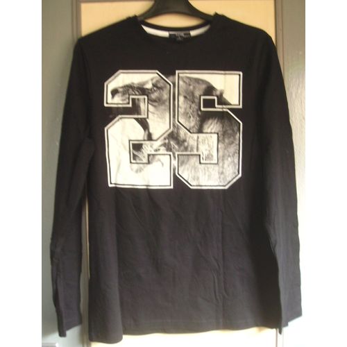 T-Shirt Noir Manches Longues - Kiabi - Motif 25 - Taille S - 16 Y 164 / 176 Cm