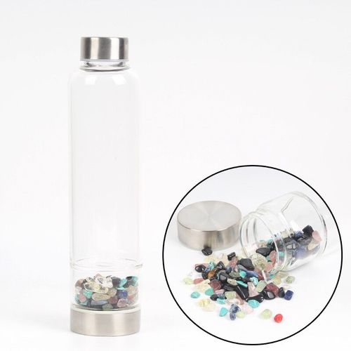 Bouteille D'eau En Verre De Cristal De Quartz Naturel Créatif,Tasse En Pierre Irrégulière,Baguette À Pointe De Guérison,Tasse D'élixir Infusée,550ml - Type Seven Color