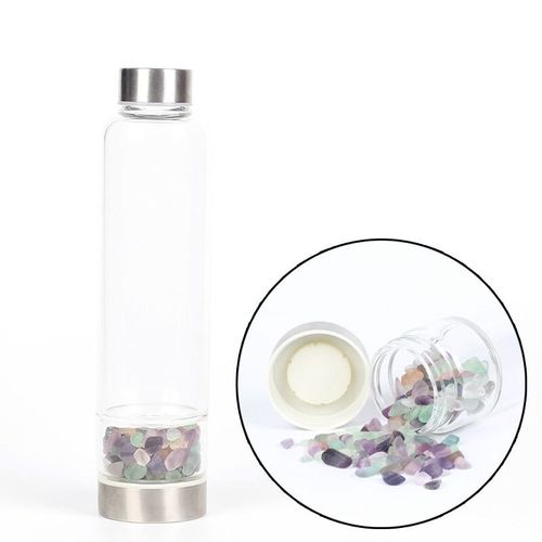 Bouteille D'eau En Verre De Cristal De Quartz Naturel Créatif,Tasse En Pierre Irrégulière,Baguette À Pointe De Guérison,Tasse D'élixir Infusée,550ml - Type Color Fluorite