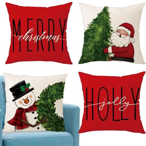 Housse De Coussin Décorative De Noël, Ensemble De 4 Pièces De 18 Pouces, Housse D'oreiller En Lin Lavable En Machine Pour Fête