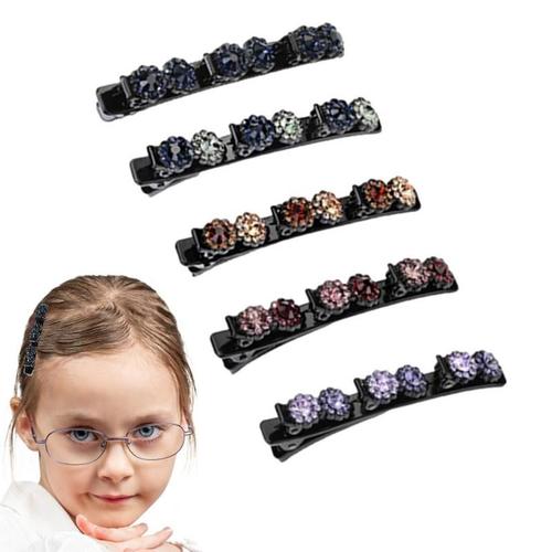 Pinces À Cheveux Tressées Fleur De Cristal, Frange Latérale, 5 Pièces, Épingles À Cheveux Strass Pour Femmes Filles Avec Cheveux Épais, Cheveux Fins, Cheveux Normaux 