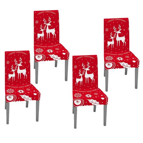 Housse De Chaise De Salle À Manger Rouge De Noël, Décorations De Chaise De Cuisine De Noël, Ensemble De 4, Facile À Enlever