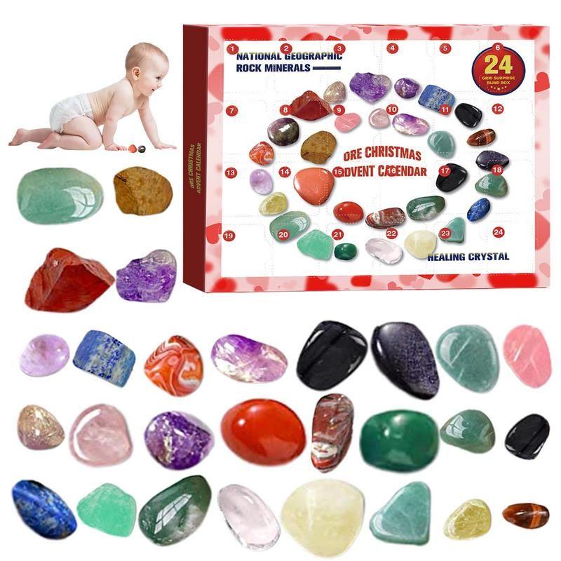 Rock Collection Calendrier de lAvent pour enfants avec 24 pierres  précieuses, minéraux et fossiles, compte à rebours de Noël