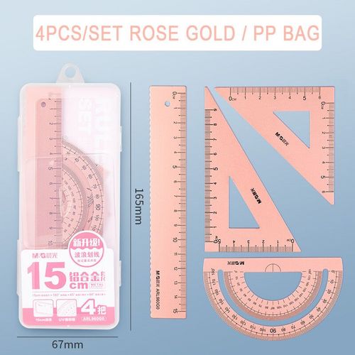 Jeu De 4 Règles En Aluminium,Pièces/Ensemble,Géométrie Métallique,Dessin,Boussole,Papeterie,Règles Mathématiques Pour L'école - Type Arl960g0 Rose