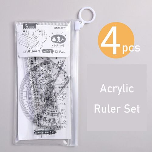 Jeu De 4 Règles En Aluminium,Pièces/Ensemble,Géométrie Métallique,Dessin,Boussole,Papeterie,Règles Mathématiques Pour L'école - Type 0416 Acrylic Ruler