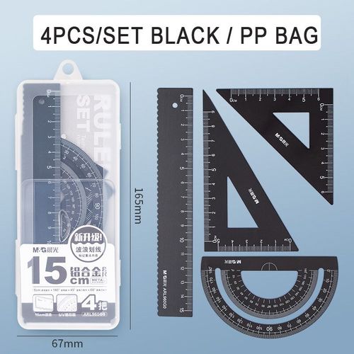 Jeu De 4 Règles En Aluminium,Pièces/Ensemble,Géométrie Métallique,Dessin,Boussole,Papeterie,Règles Mathématiques Pour L'école - Type Arl960g0 Black