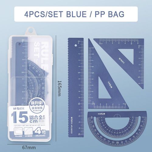Jeu De 4 Règles En Aluminium,Pièces/Ensemble,Géométrie Métallique,Dessin,Boussole,Papeterie,Règles Mathématiques Pour L'école - Type Arl960g0 Blue
