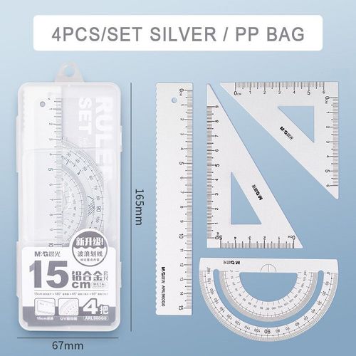 Jeu De 4 Règles En Aluminium,Pièces/Ensemble,Géométrie Métallique,Dessin,Boussole,Papeterie,Règles Mathématiques Pour L'école - Type Arl960g0 Silver