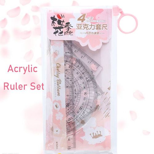 Jeu De 4 Règles En Aluminium,Pièces/Ensemble,Géométrie Métallique,Dessin,Boussole,Papeterie,Règles Mathématiques Pour L'école - Type Cherry Acrylic Ruler
