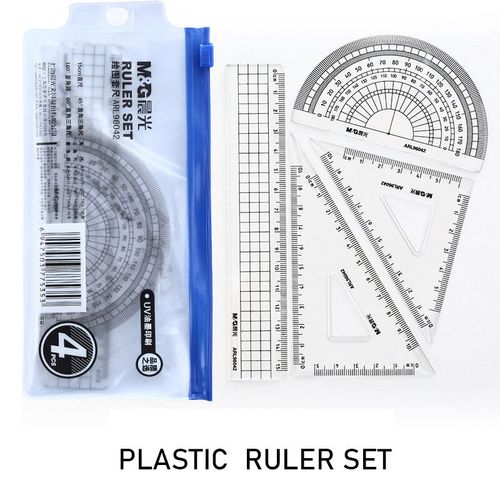 Jeu De 4 Règles En Aluminium,Pièces/Ensemble,Géométrie Métallique,Dessin,Boussole,Papeterie,Règles Mathématiques Pour L'école - Type Plastic Ruler Set