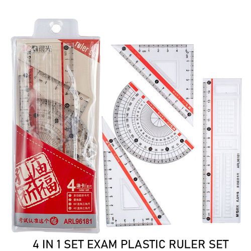 Jeu De 4 Règles En Aluminium,Pièces/Ensemble,Géométrie Métallique,Dessin,Boussole,Papeterie,Règles Mathématiques Pour L'école - Type Exam Plastic Ruler