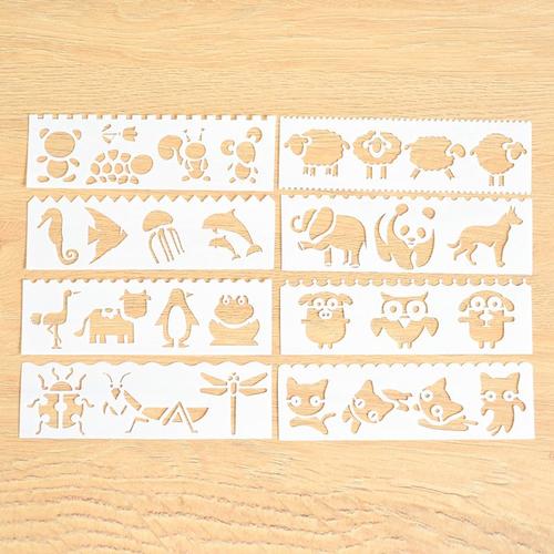 Pochoirs En Plastique Pour Enfants,8 Pièces/Lot,Mignon,Fleur,Lettre,Figure,Animal,Panda,Pour L'école,Cadeau #B