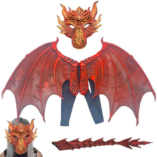 Costume D'halloween De Dragon De Dinosaure, Ensemble De Couverture De Visage De Queue De Dinosaure Avec Ailes, Costume De Cosplay Pour Garçons Et