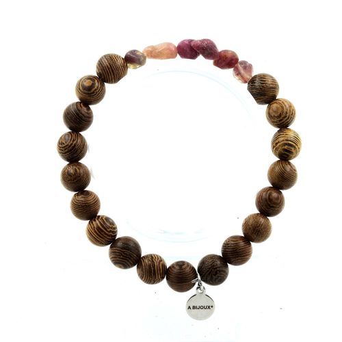 Bracelet Tourmaline Rubellite Du Brésil + Bois 8 Mm. Fabriqué En France.