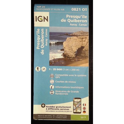 Carte Ign Presqu'île De Quiberon Auray Carnac Ref : 0821 Ot 1:25000eme