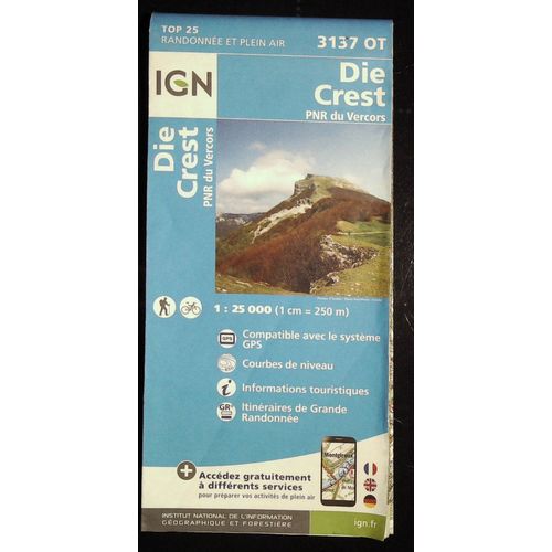 Carte Ign Top 25 Die Crest Pnr Du Vercors Ref : 3137 Ot 1:25000eme Édition Mai 2016