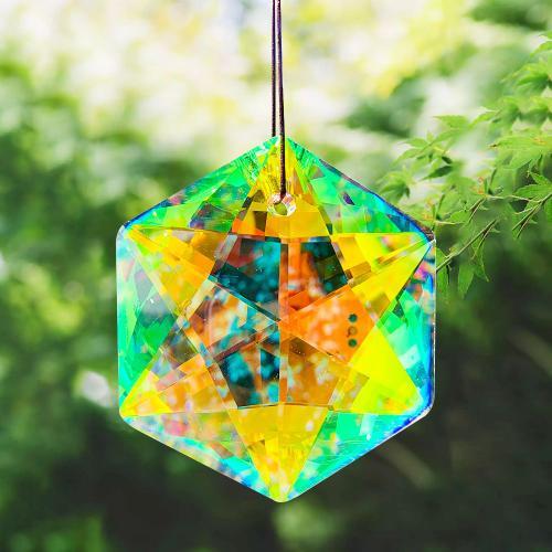 Lustre suspendu en cristal hexagonal brillant de 100mm, attrape-soleil à  facettes en forme d'étoile de David prisme, fabricant d'arc-en-ciel, artisanat  d'art