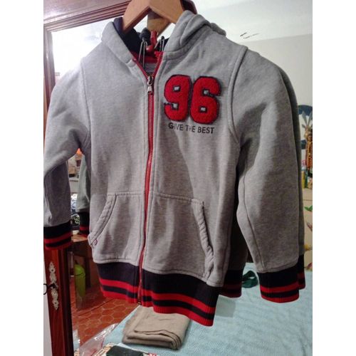 Gilet Zippé Gris/Rouge 8 Ans Vintage Années 90 Okaïdi.