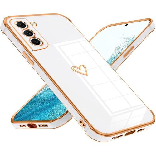 Coque Compatible Avec Samsung Galaxy S21 Fe Étui Motif Coeur D'amour Mignon Ultra Fine Galvanisé Silicone Tpu Étui S21 Fe Housse Antichoc Anti-Rayures Coque Pour Samsung S21 Fe Blanc.