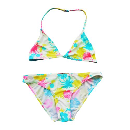 Maillot De Bain 2 Pieces Palmiers Et Fleurs Multicolore. Baltimore League. Taille 16 Ans
