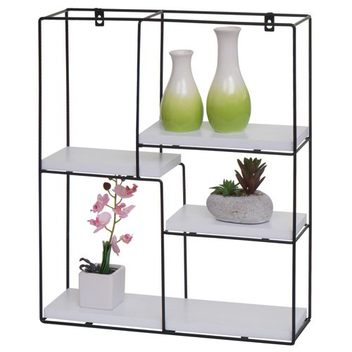 Étagère Murale Hwc-K76, Étagère Suspendue Étagère Flottante, 4 Étagères Métal Massif-Bois Industriel 51x40x11cm   Blanc