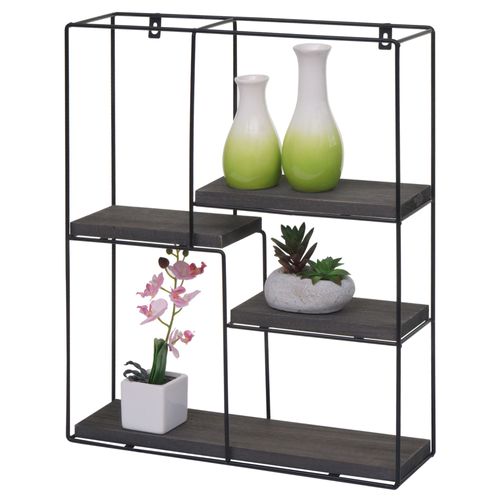 Étagère Murale Hwc-K76, Étagère Suspendue Étagère Flottante, 4 Étagères Métal Massif-Bois Industriel 51x40x11cm   Gris Foncé