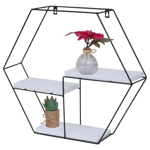 Étagère Murale Hwc-K76, Étagère Suspendue Étagère Flottante, 3 Étagères En Métal Massif-Bois Industriel 43x49x11cm   Blanc