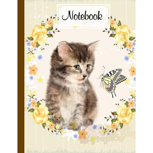 Notebook: Vintage Cat Cover Design By Friedhelm Baier | Composition Notebook - College Ruled 120 Pages - Large 8.5" X 11"