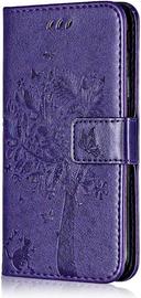 Coque Pour Huawei Y6 Pro 2017, Etui En Cuir Pu Portefeuille, Antichoc Flip Case Housse Retro Emboss Serie De Chat Et Darbre Pour Huawei Y6 Pro 2017 - Violet