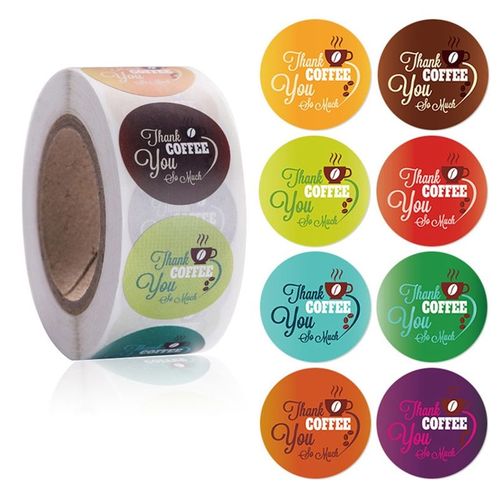 Étiquettes Adhésives De Scellage, 500 Pièces/Rouleau, Café, Lait, Thé, Abeille, Rondes, Merci, Vente En Gros