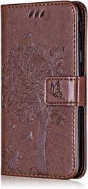 Coque Pour Huawei Y6 Pro 2017, Etui En Cuir Pu Portefeuille, Antichoc Flip Case Housse Retro Emboss Serie De Chat Et Darbre Pour Huawei Y6 Pro 2017 - Cafe
